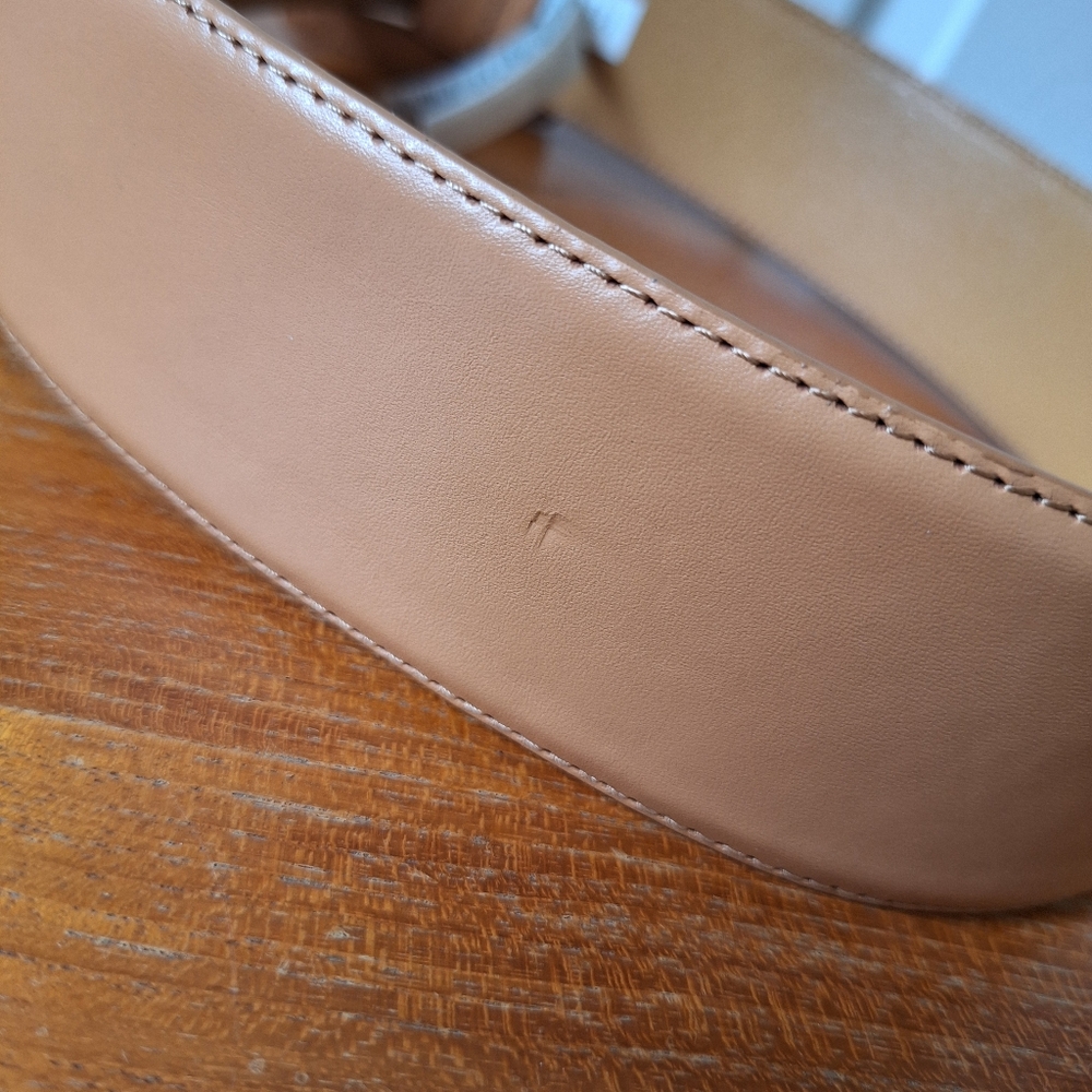 Banana Republic Tan Leather Belt Chunky Wide Statement Bold Square Buckle Womens - Picture 12 of 13